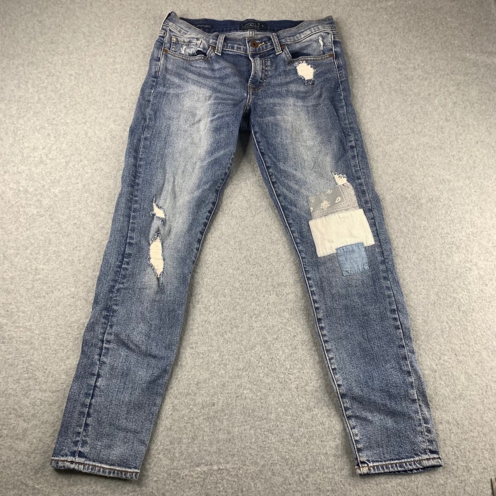 Lucky Brand Jeans Womens 4/27 Blue Sienna Slim Boyfriend Distressed Patchwork